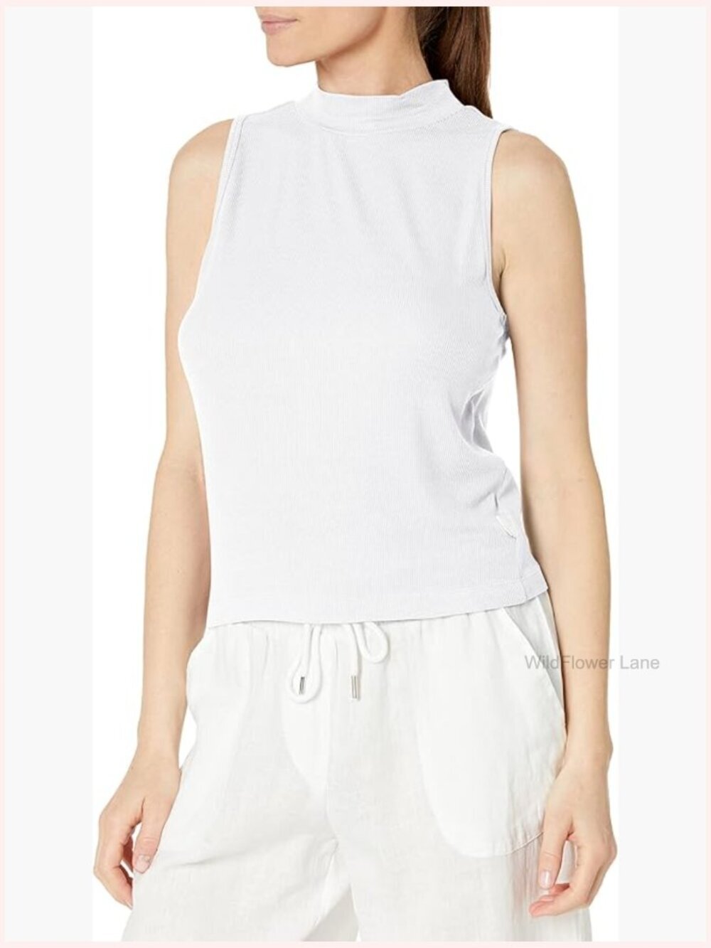 Cropped Mock Neck Tee with Embroidery